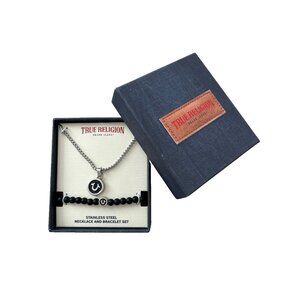 True Religion Stainless Steel Necklace / Black Bracelet